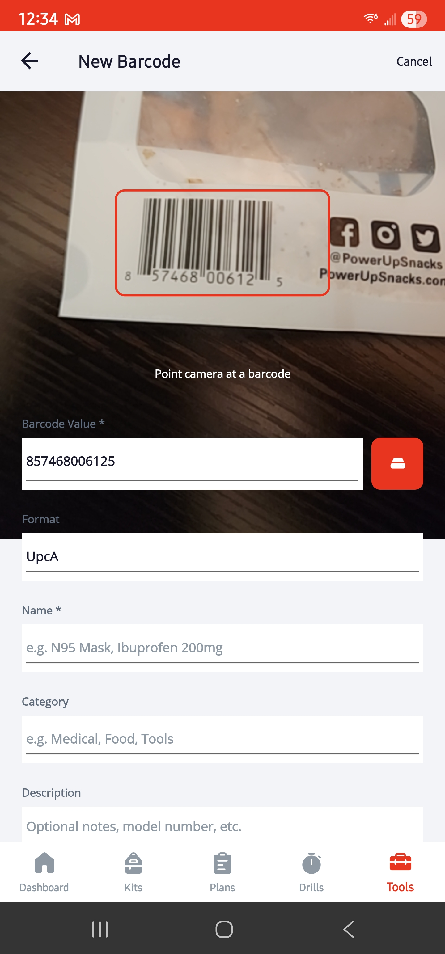ReadyUp barcode library screen