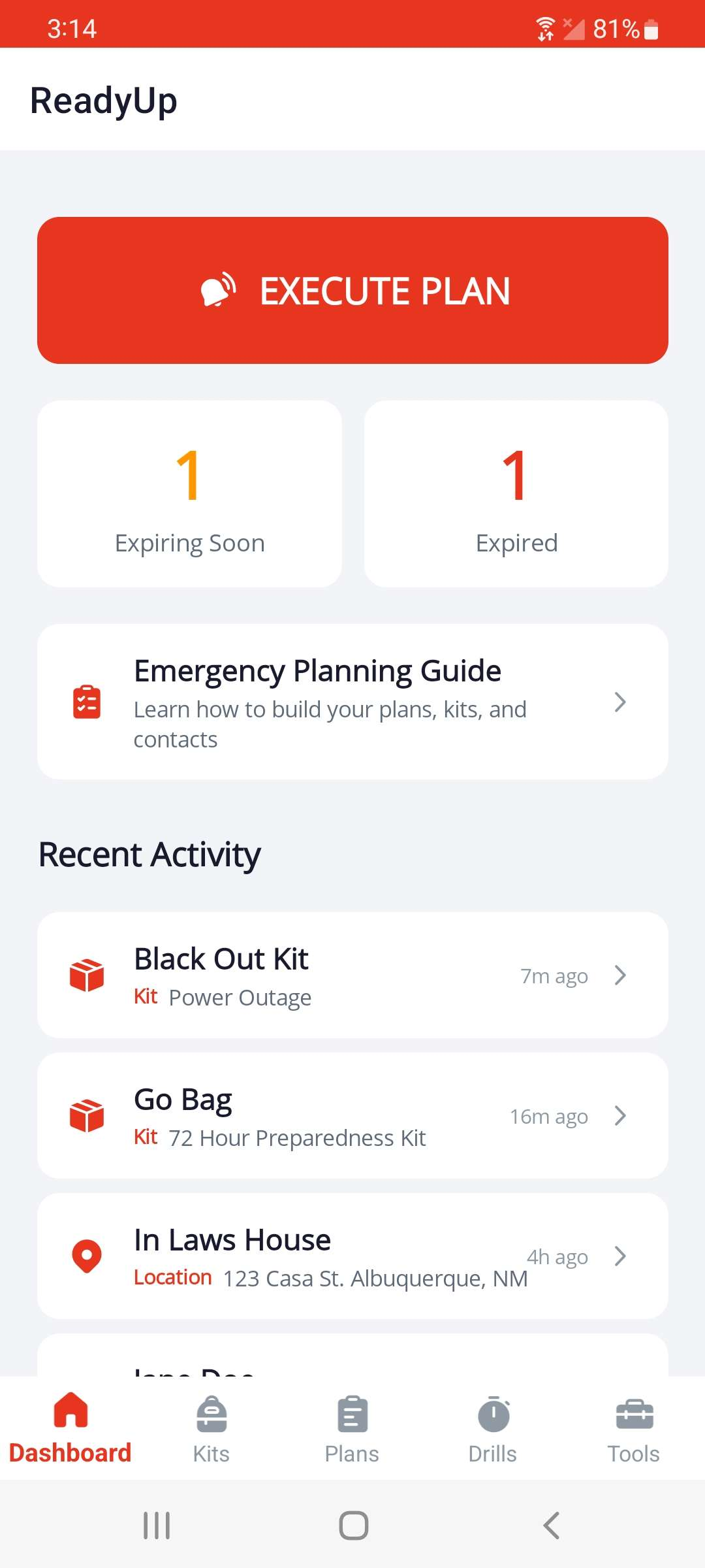 ReadyUp emergency execution mode screen