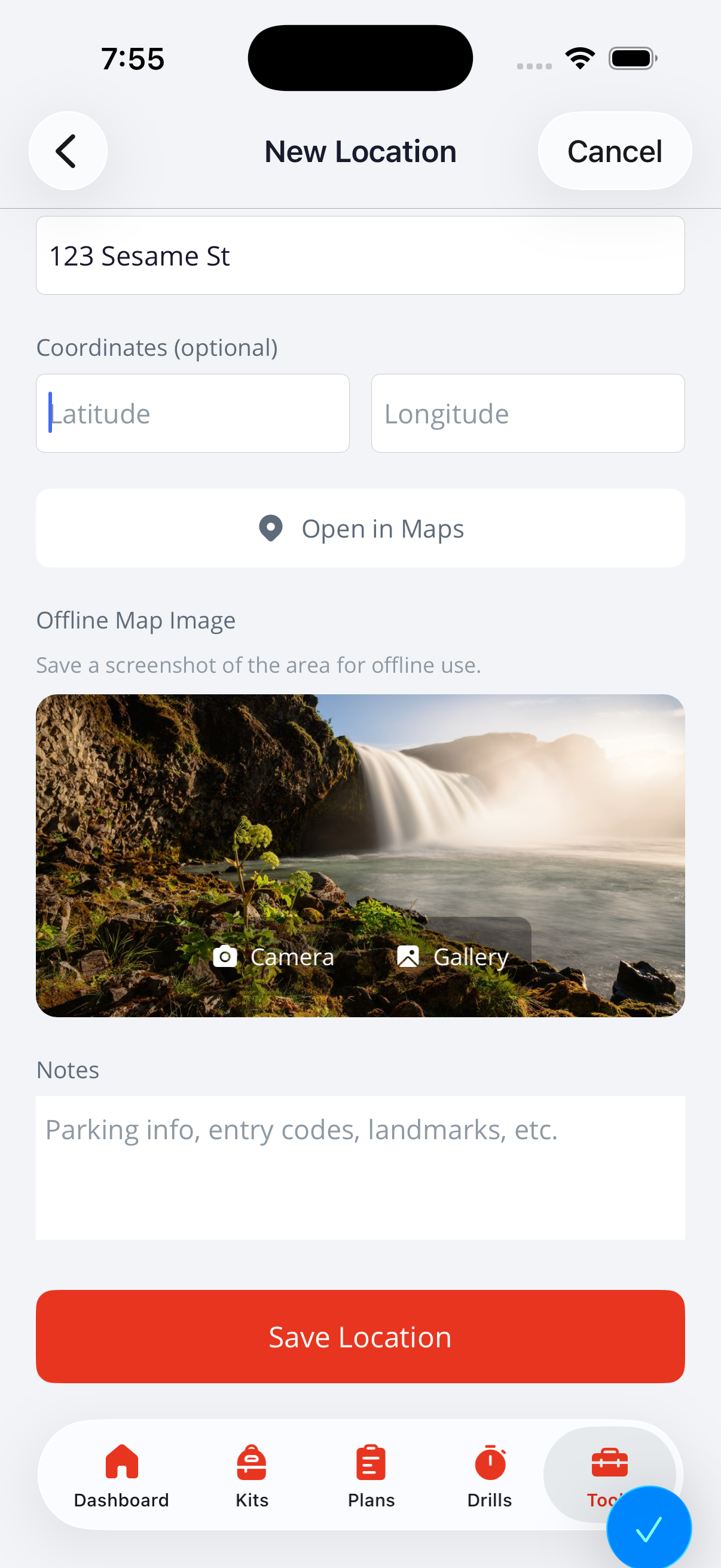 ReadyUp locations screen